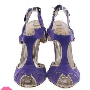 VALENTINO VINTAGE SUEDE HEEL PURPLE GOLD STRAPPY PEEP TOE SIZE 41